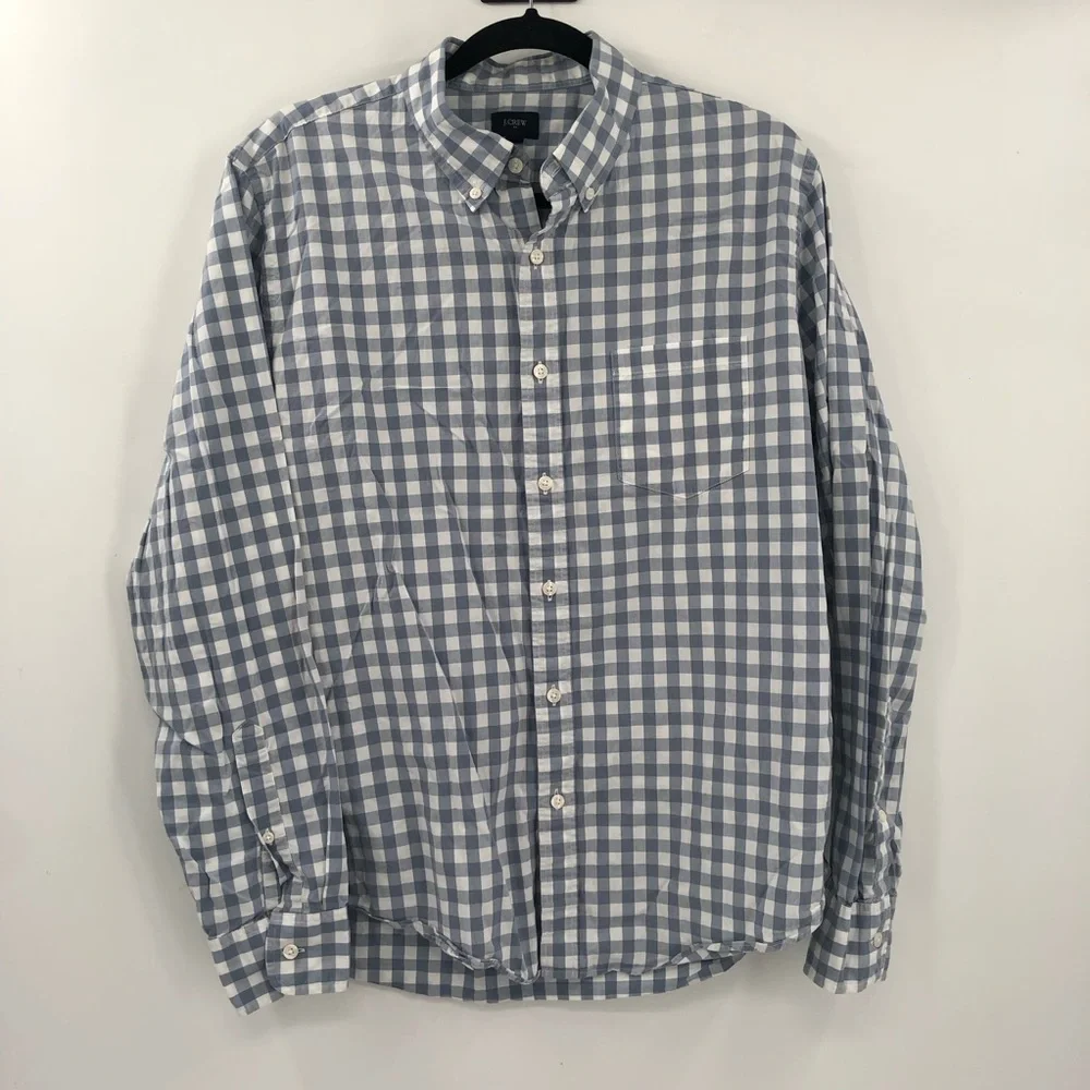 J.CREW Slim Fit Bowery Wrinkle Free Stretch Cotton Shirt Gingham Check Print L